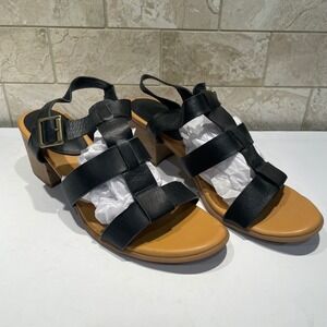 Korks by Kork-Ease Black Leather Gladiator‎ Block Heel Sandals Q39803 Size 11